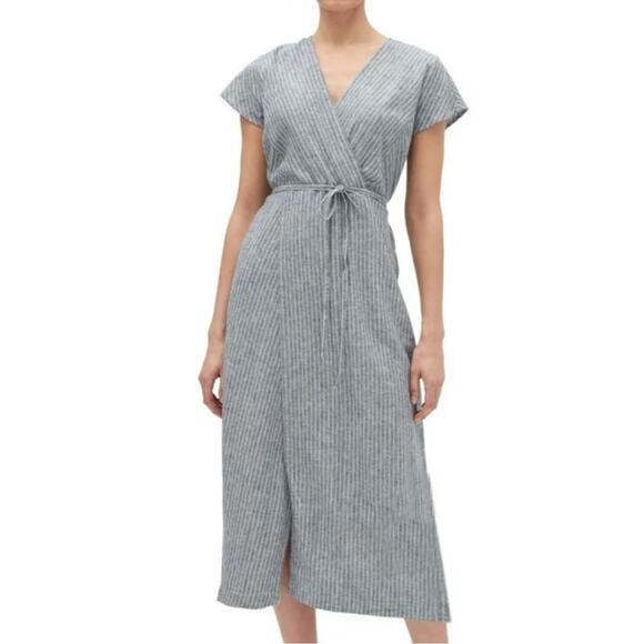 Banana Republic Womens Blue & White Striped Patio Wrap Dress Size 0 - Picture 1 of 9